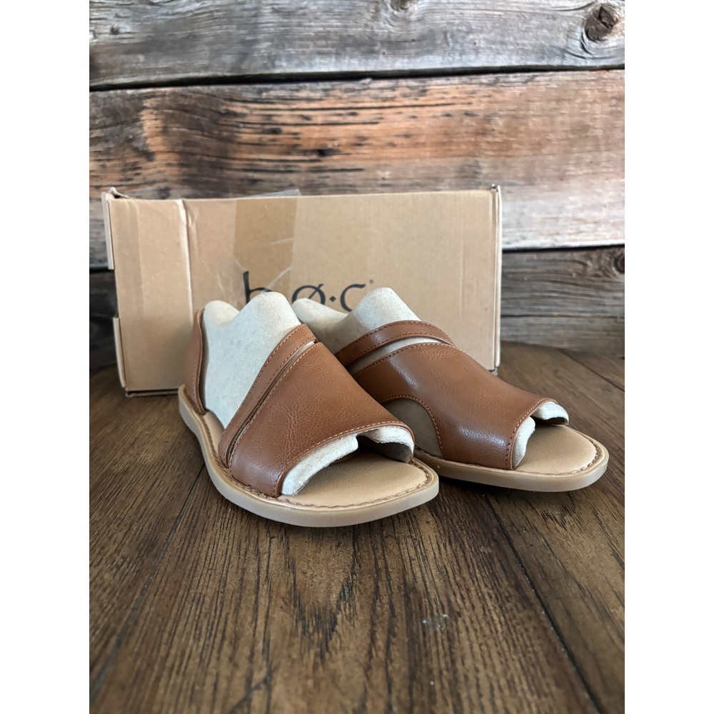 b.o.c. Melly Tan Cross Strap Flat Sandals Womens 7 BC0044716 Open Toe Shoes